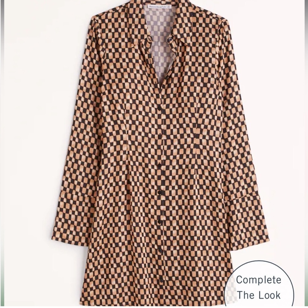 Abercrombie & Fitch Checkered Pattern Shirt Dress - Black and Tan